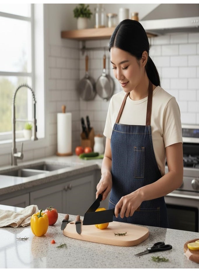 LIVVY 6-Piece Kitchen Knife Set with Holder - Professional Stainless Steel Chef Knives with Comfortable Wooden Handles and a Modern Storage Holder - For Home and Restaurant Usage. - Image 3